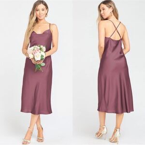 Show‎ Me Your Mumu NWOT Verona Cowl Dress Plum Satin Deluxe Size Small
